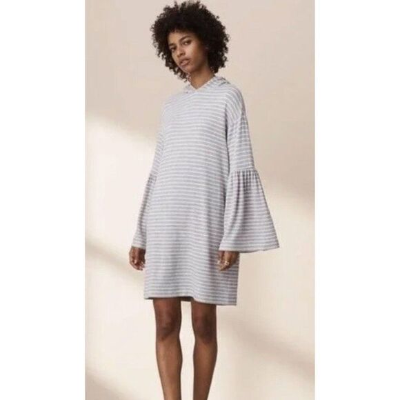 Lou Grey Bell Sleeve Hoodie Dress‎ Womens Small Stretch Stripes Gray - Picture 1 of 5